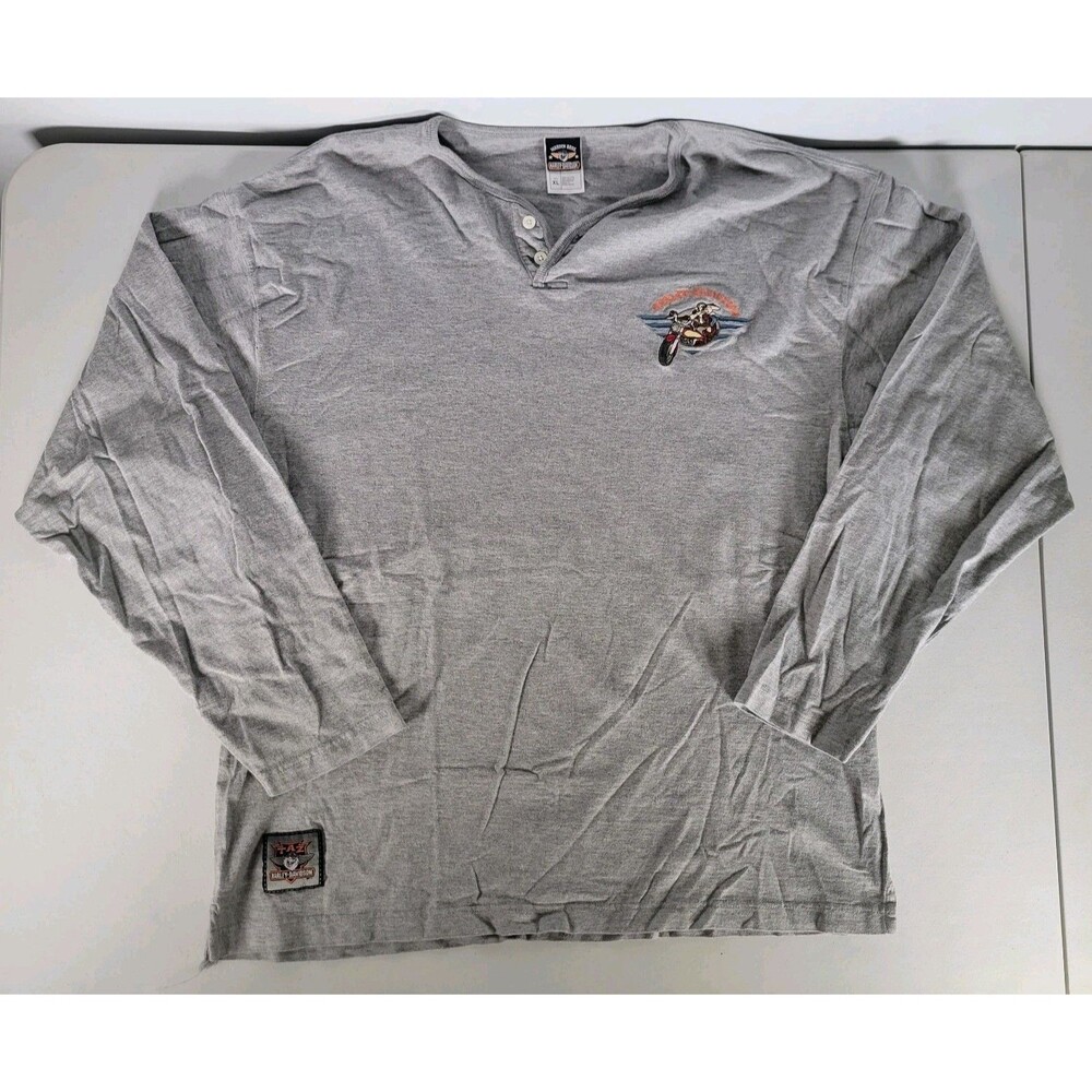 Vintage Harley Davidson Warner Bros Taz Henley Shirt Mens Sz XL Gray Long Sleeve